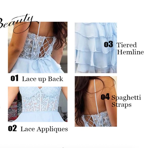 Short Tiered Spaghetti Strap Corset HOCO / Prom Dress - Picture 9 of 10